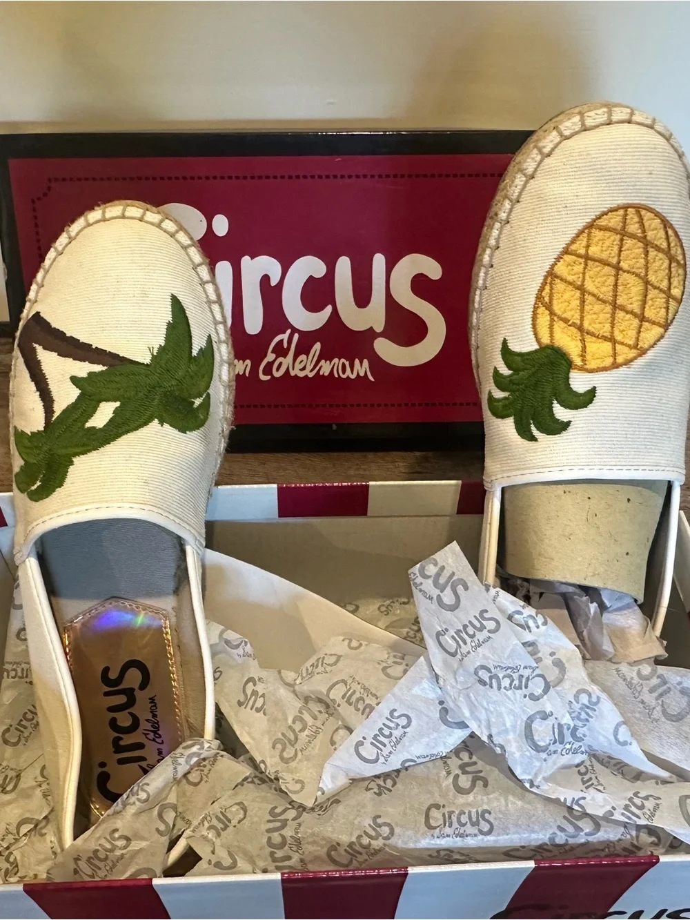 Circus by Sam Edelman White Pineapple & Palm Espadrille Slip-Ons